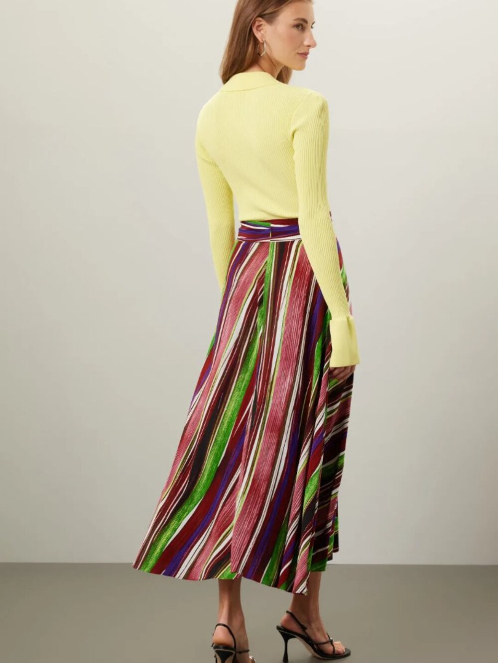 DVF Rebekah midi skirt, wrap style, colorful striped print. Size M. - Picture 3 of 7